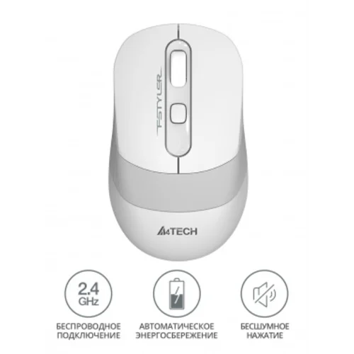Мышь A4Tech Fstyler FG10S белый/серый оптическая (2000dpi) silent беспроводная USB для ноутбука (4but) Мышь A4Tech Fstyler FG10S белый/серый оптическая (2000dpi) silent беспроводная USB для ноутбука (4but)